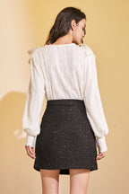 Ivory Ruffle Trim Bowknot Decor Blouse