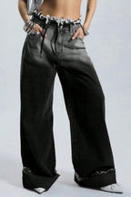 Fleece Gradient Low-Rise Loose Straight Jeans