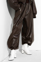 Drawstring PU Harem Loose Tapered Casual Winter Pants