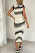 Striped Knit Sleeveless Top & High-Waisted Skirt Two-Piece Set