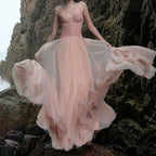 Lace Bone Tube Mesh Flared Prom Dress