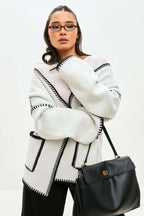 Tie Front Color Block Cardigan