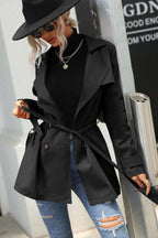 Double Breasted Tie Front Casual Fashion Coat