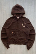 Vintage Graphic Riveted Zipper Hoodie