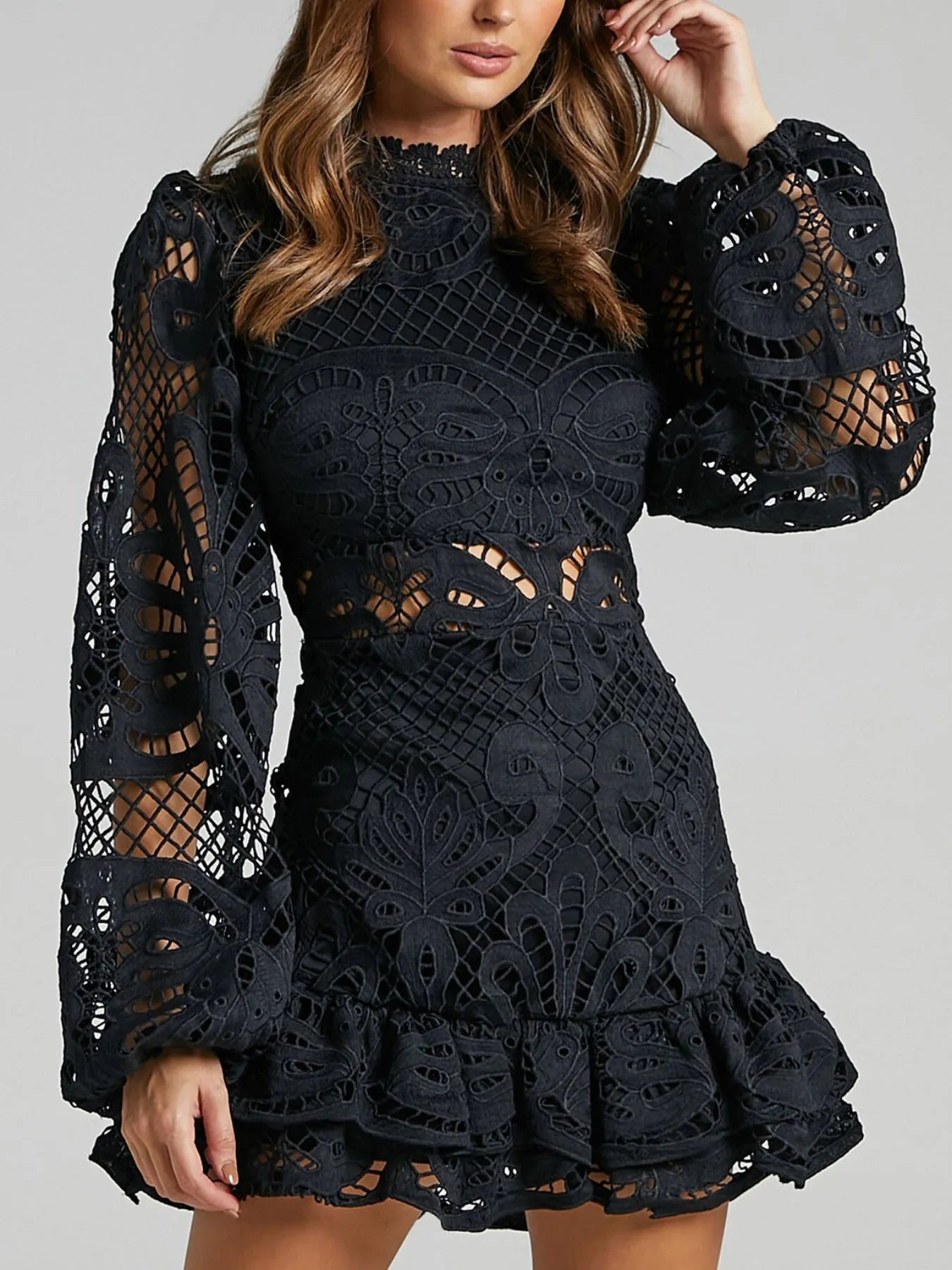 Sara Chic Long Sleeved Lace Mini Dress Designer Edit