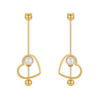 18K Gold Titanium Steel Heart-shaped Peach Heart Pearl Earrings