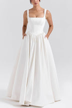 Kara Premium Wide Straps, Corset, Solid Color Maxi Dresses, White Statement Occasion Edit