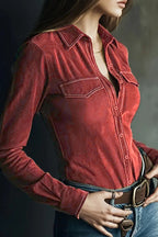 Stylish Suede Long-sleeved Button-down Casual Shirt