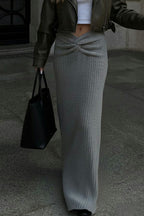 Solid Knit Turned Up Hem Bodycon Skirt