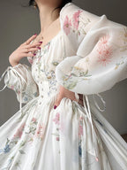French Print Long-Sleeved Dress