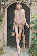 Halter Flowy Asymmetrical Backless Mini Dress