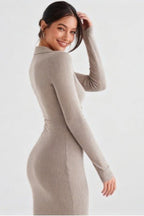 CoreSpun Yarn Knit VNeck LongSleeve Bodycon Midi Sweater Dress
