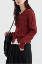 Red Twist Knit O-Neck Cardigan