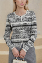 Vintage Jacquard Crew Neck Button Knit Cardigan