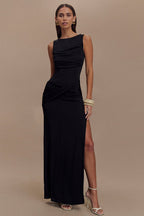 Ruched Split Backless Maxi Dress
