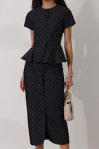 Polka Dot Print Short Sleeve Bodycon Skirt  Set