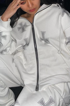 Cross Rhinestone FullZip Loose Hoodie