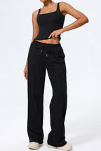 Relaxed Straight Leg  High Waist Knit Pants
