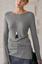 Stylish Wool Tencel Asymmetrical Hem Fitted Base Layer