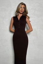 Elegant Solid Polo Neck Knit Bodycon Dress
