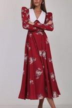 Flared Vintage Print Slim Waist Floral Maxi Dress