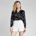 Black Abstract Face Print Surplice Shirt