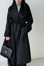 Drawstring Notch Collar Long Relaxed Overcoat
