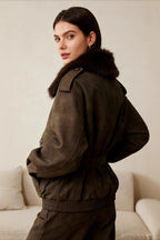 Faux Suede Removable Neckline Jacket