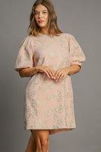 Freya Elevated Floral Jacquard Mini Dress with Puff Sleeves Boutique Collection