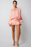 Niavia Pink Pleated Ruffle Hem Mini Dress