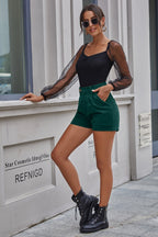 Corduroy High Waist Belt Short Trousers