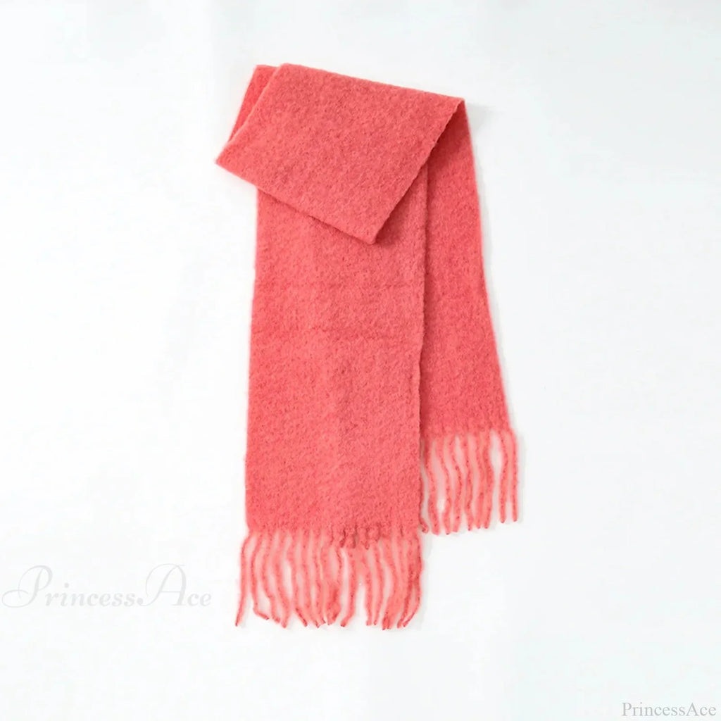 80% Wool Blend Solid Color Tassel Scarf for Women - Autumn Winter Collection