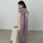 80% Wool Blend Solid Color Tassel Scarf for Women - Autumn Winter Collection