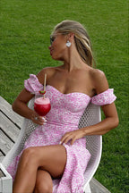 Off Shoulder Floral Slit Midi Dress