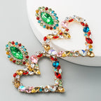 Heart-shaped with colored  retro temperament exaggerated earrings