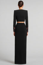 Keirt Black Rhinestone Stud Maxi Dress Set