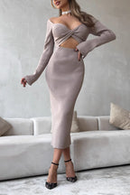 Ruched Knot Slim Fit Maxi Dress