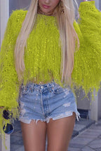 Fashionable Sequined Tassel Loose Long-sleeved Knit Sweater