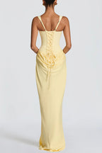 Larrah Square Neck Back Lace-up Satin Drape Hem Maxi Dress