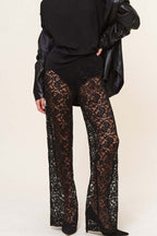 Lace Sheer High Waist Patchwork Straight Pants