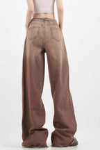 Gradient High Waist Vintage Wide Leg Frayed Jeans