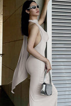 Halter Cowl Neck Bodycon Silk Dress