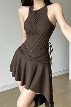 Irregular Solid Waist Mini Dress