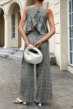 Plaid Ruffle Hem Round Neck Sleeveless Skirt Set