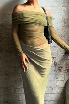 Cutenew Mesh Ruched Maxi Dress