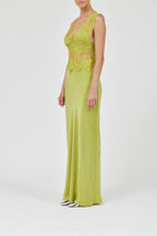 Effortless Elegance Satin Sheer Lace Patchwork V-neck Drape Maxi Dress