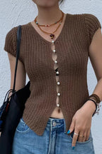 Knitted VNeck Cropped Cardigan