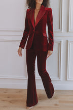 Delicate Daze Velvet Satin Lapel Button Up Long Sleeve Tapered Waist Blazer