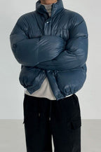 Classic Collar Cropped Solid Puffer Jacket
