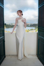 Elegant Satin Slant Neck Sheath Formal Dress